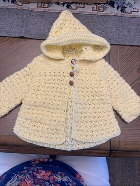 Handmade Crocheted Baby Hooded Jacket - Yellow